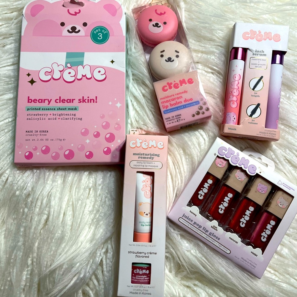 THE CRÈME SHOP ~BEARY~ Lip gloss~ Lash serum~ Lip masque~ Lip balm~ Sheet mask